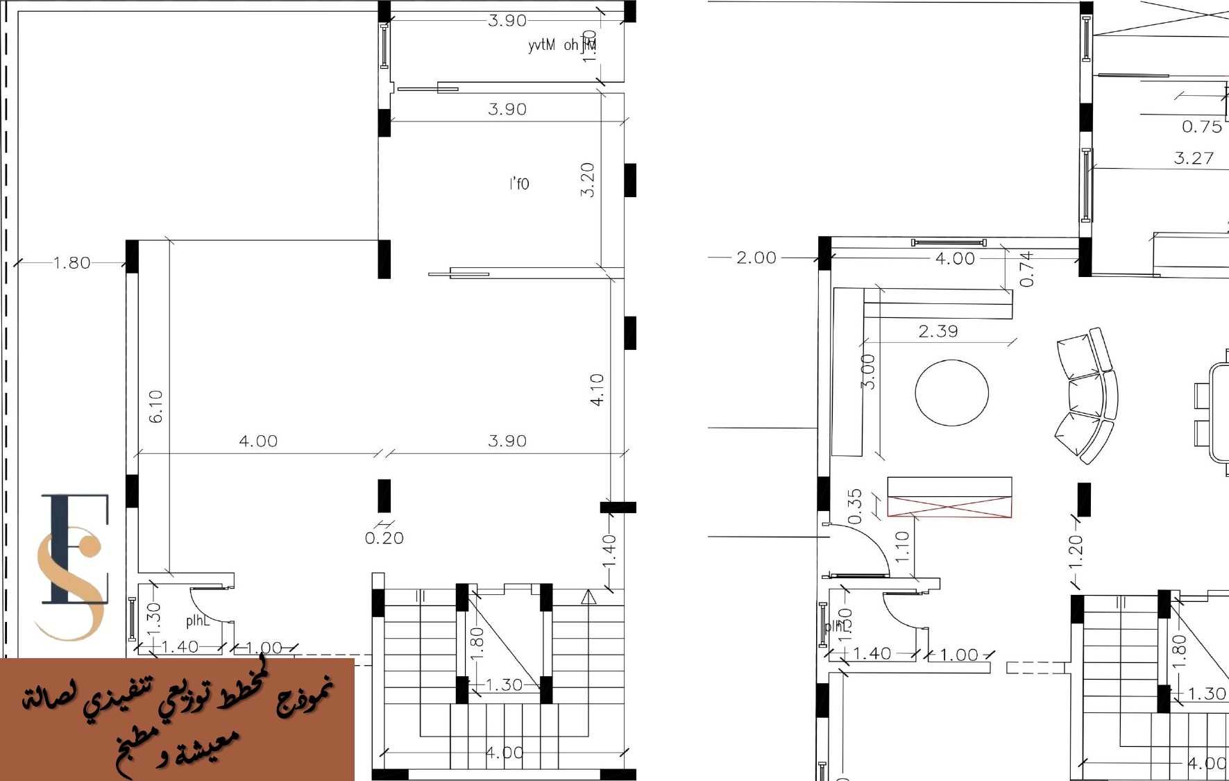 Interior technical plan and elevation drawings
